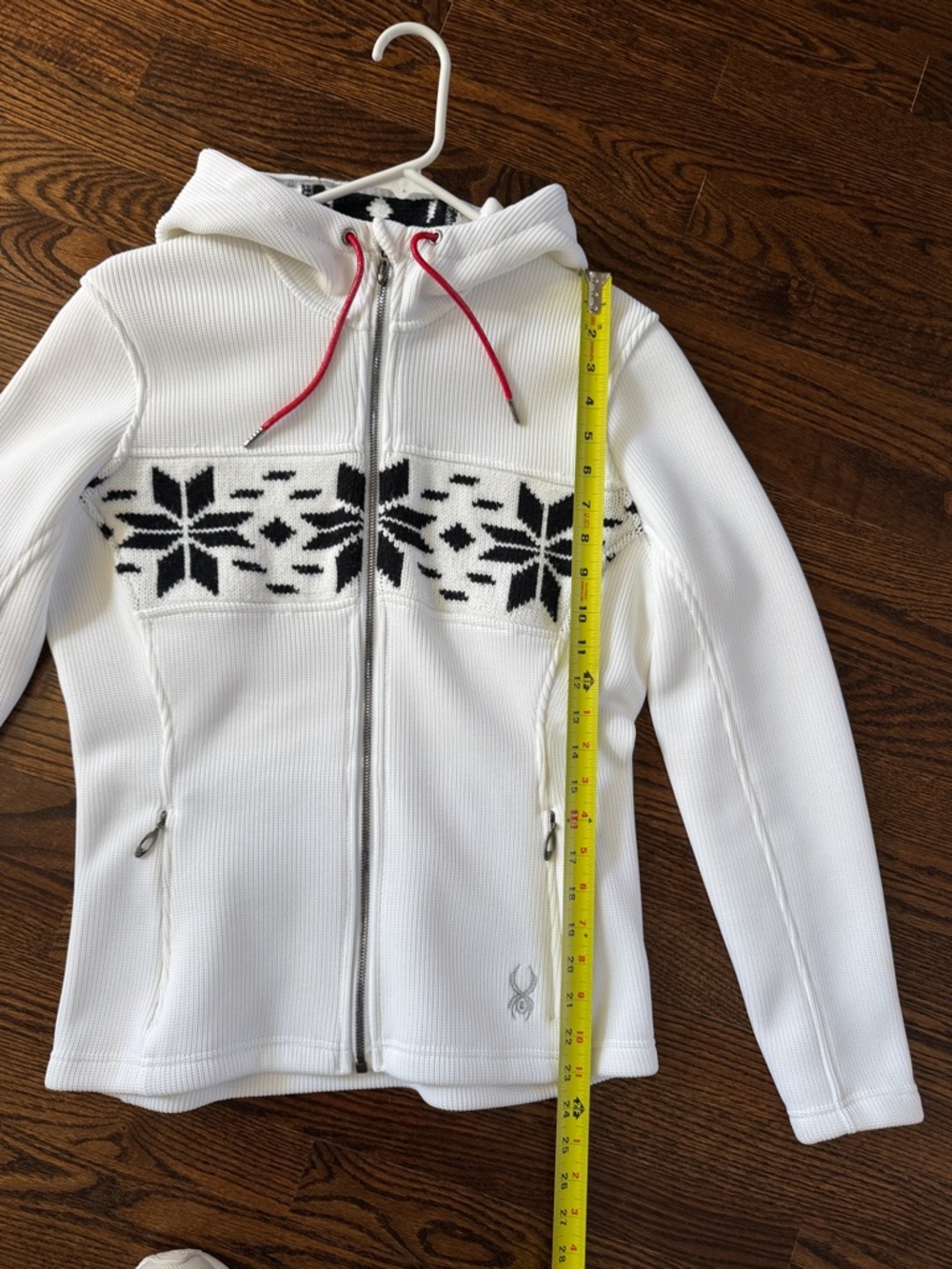 Spyder White Hooded Zip Jacket with Black Nordic Panel and Red Drawcord - Picture 5 of 6